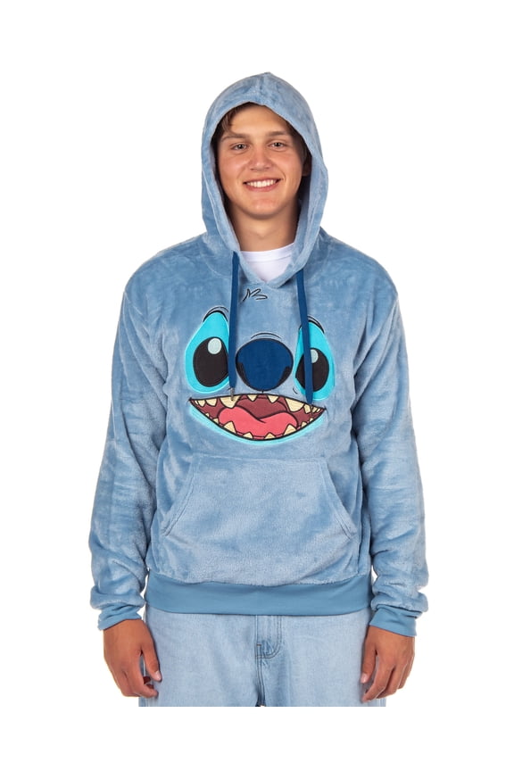 Disney Stitch Hoodie Big Face Crushed Velvet Fleece Adult Sweatshirt