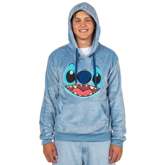 Disney Stitch Hoodie Big Face Crushed Velvet Fleece Adult Sweatshirt