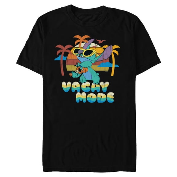 Disney Stitch Island Vacay Mode Retro Distressed - Short Sleeve Blended T-Shirt for Adults - Customized-Black