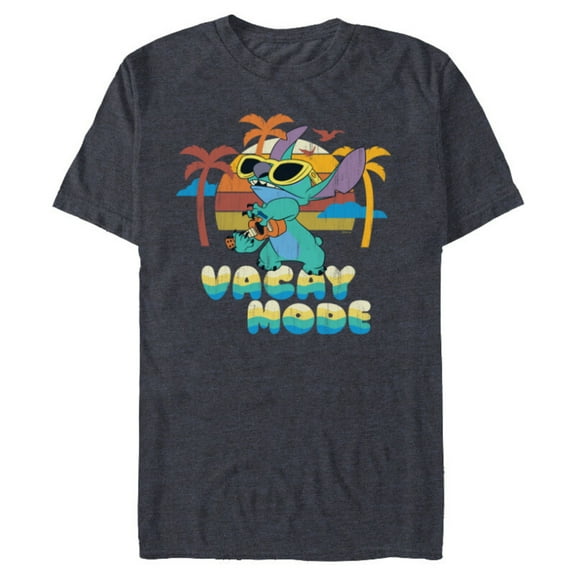 Disney Stitch Island Vacay Mode Retro Distressed - Short Sleeve Blended T-Shirt for Adults - Customized-Navy Heather