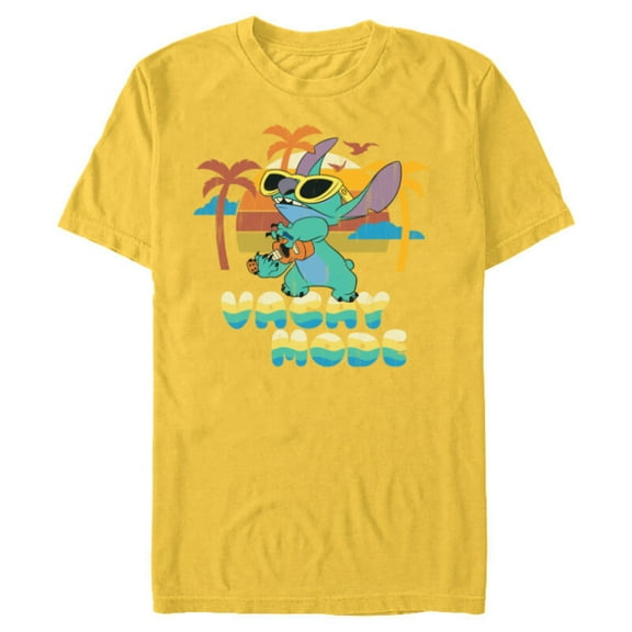 Disney Stitch Island Vacay Mode Retro Distressed - Short Sleeve Blended T-Shirt for Adults - Customized-Yellow
