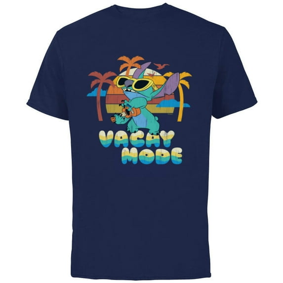 Disney Stitch Island Vacay Mode Retro Distressed - Short Sleeve Cotton T-Shirt for Adults - Customized-Navy
