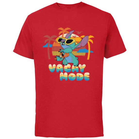 Disney Stitch Island Vacay Mode Retro Distressed - Short Sleeve Cotton T-Shirt for Adults - Customized-Red