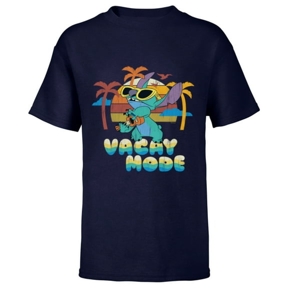 Disney Stitch Island Vacay Mode Retro Distressed - Short Sleeve T-Shirt for Kids - Customized-Navy