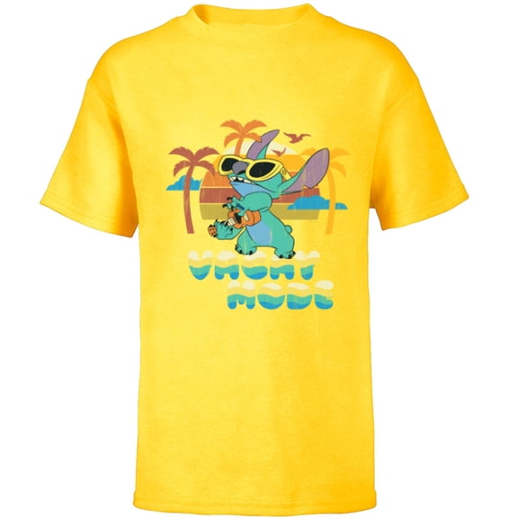 Disney Stitch Island Vacay Mode Retro Distressed - Short Sleeve T-Shirt for Kids - Customized-Yellow