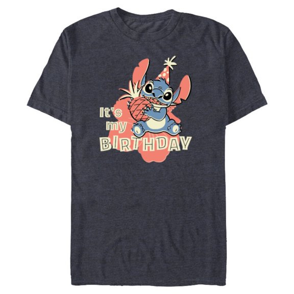 Disney Stitch It’s My Birthday - Short Sleeve Blended T-Shirt for Adults - Customized-Navy Heather