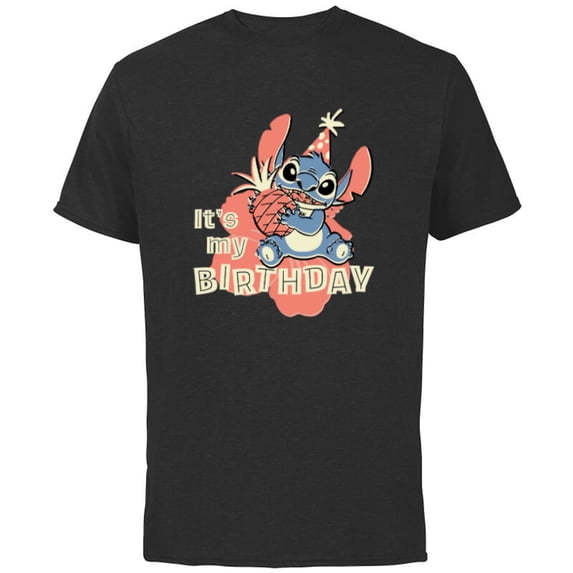 Disney Stitch It’s My Birthday - Short Sleeve Cotton T-Shirt for Adults - Customized-Black