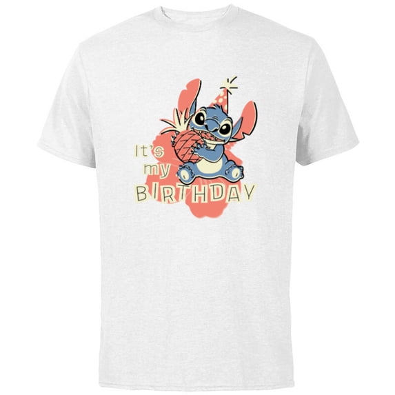 Disney Stitch It’s My Birthday - Short Sleeve Cotton T-Shirt for Adults - Customized-White