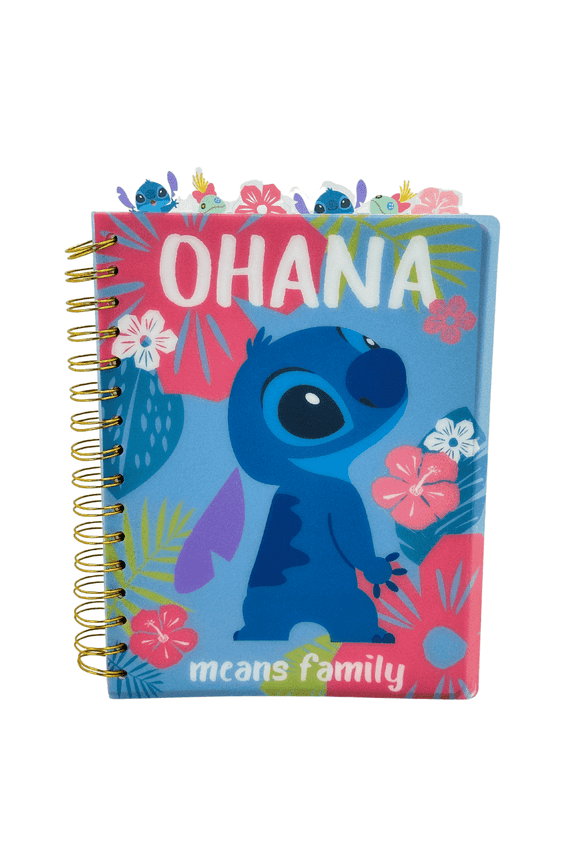 Innovative Designs Spiral Journal Notebook with Lilo & Stitch “Ohana” Character Print with Tabs, 8 x 7 inch