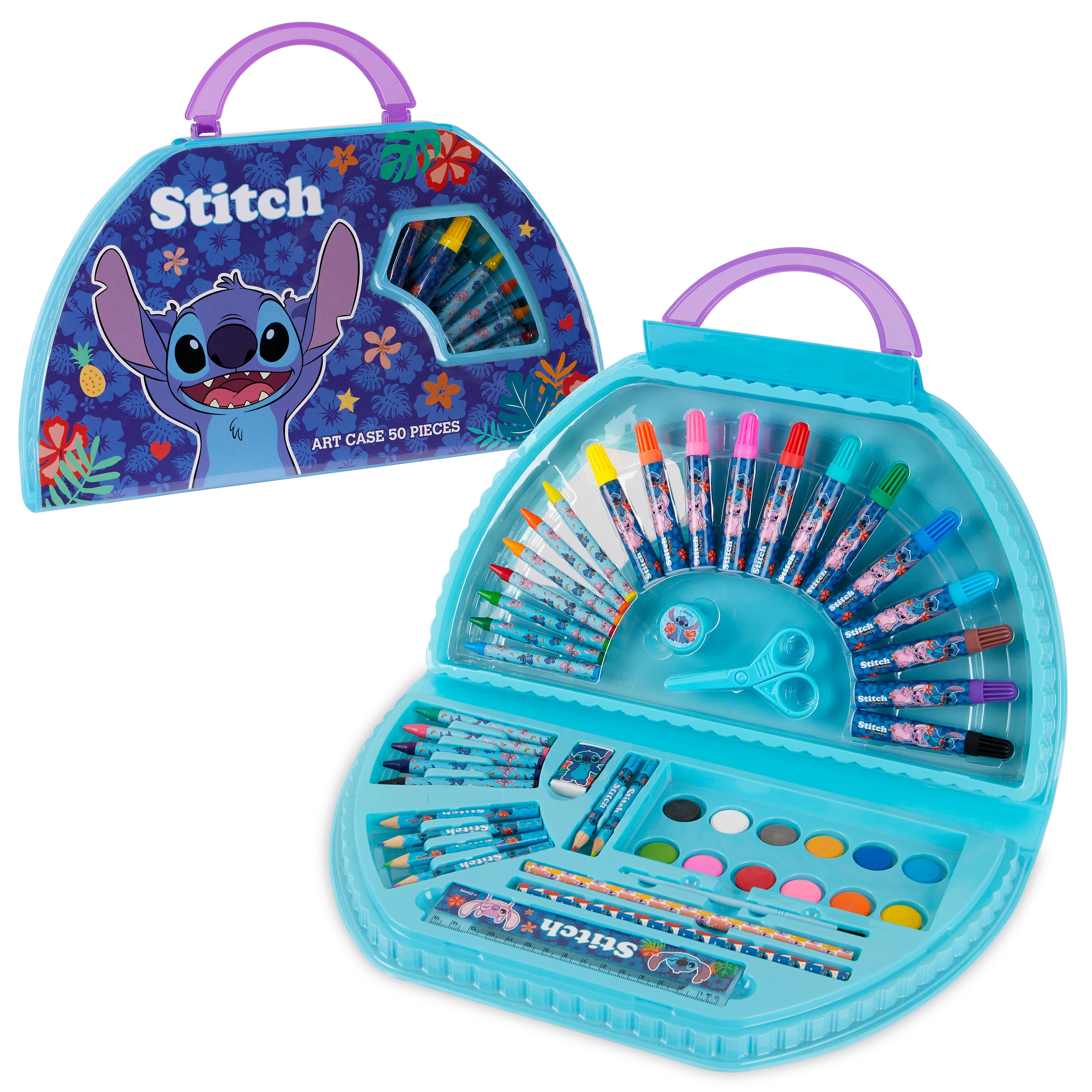 Disney Stitch Kids Art Set 40 Plus Pieces Colouring Pencils Markers Crayons