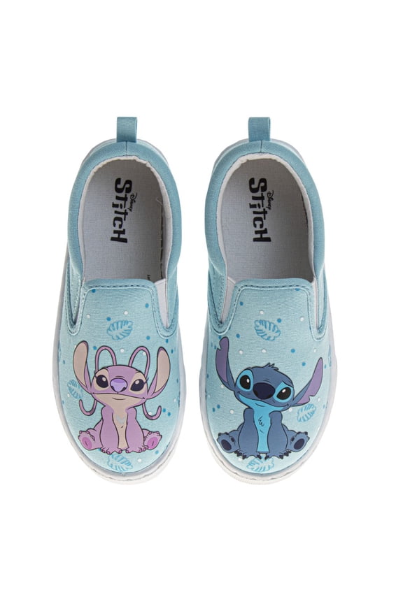 Stitch and Angel Girls Slip On Low Top Canvas Sneakers. (Little Kids) Blue Pink, Size: 12