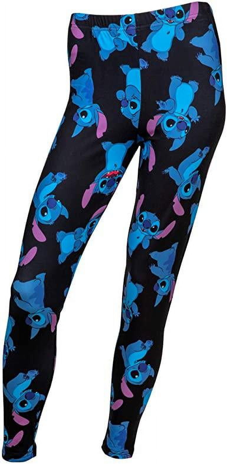 Disney Juniors Womens Leggings Stitch All Over Print Stretch Black, X-Large