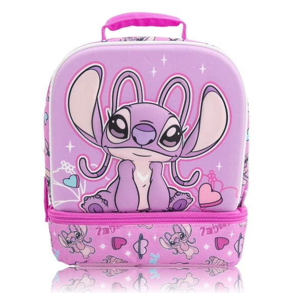 Disney Stitch Lunch Box with 3D Angel, Drop Bottom Insulated Lunch Bag