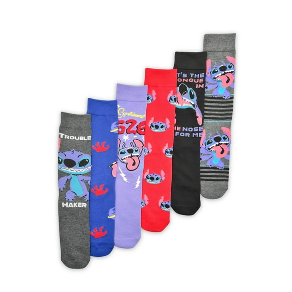 Disney Stitch Men's Casual Crew Socks, 6-Pack, Size 8-12