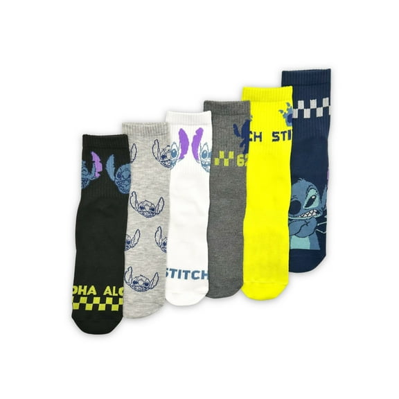 Disney Stitch Men's Quarter Socks, 6-Pack, Size 8-12