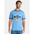 thumbnail image 1 of Disney Men's Stitch Blue Ringer Tee with Short Sleeves, Sizes S-2XL, 1 of 5