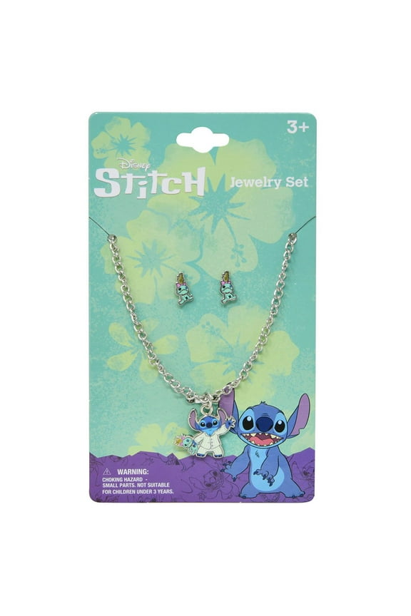 Stitch Metal Necklace & Earring Jewelry Set on Card, girls