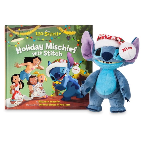 Disney Stitch Mini Bean Bag Plush and Holiday Mischief Stitch Book Set New