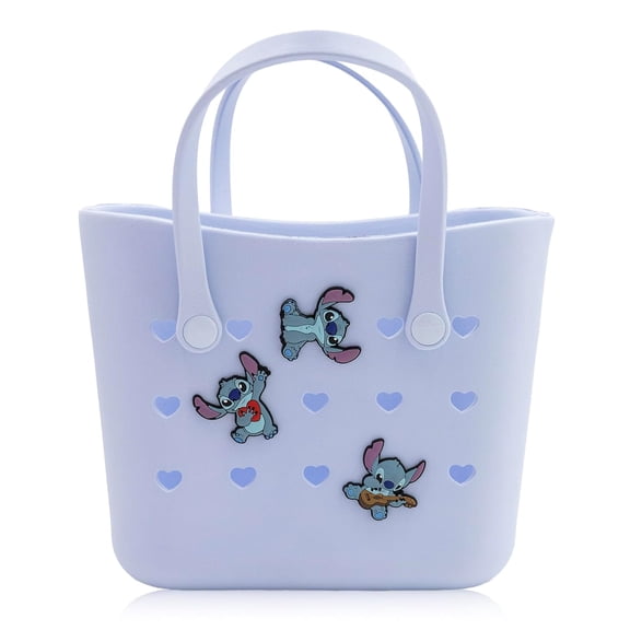 Disney Stitch Mini Rubber Tote Bag for Women  Molded Silicone Jelly Mini Tote with Charms  Blue Beach Bag, Pool Bag, Travel Tote  Lilo and Stitch Accessories Ages 3+