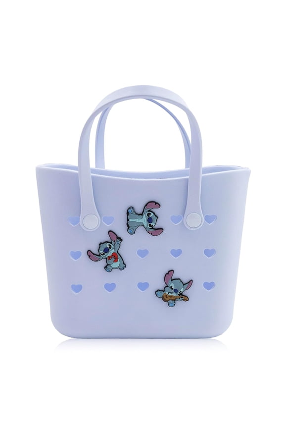 Disney Stitch Mini Rubber Tote Bag for Women  Molded Silicone Jelly Mini Tote with Charms  Blue Beach Bag, Pool Bag, Travel Tote  Lilo and Stitch Accessories Ages 3+