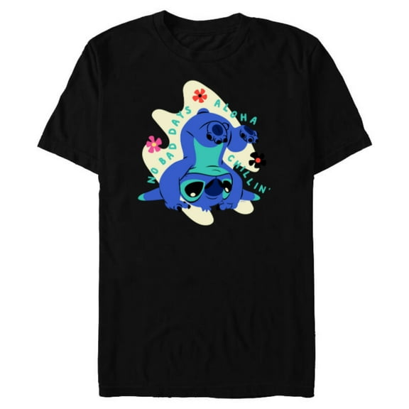 Disney Stitch No Bad Days Aloha Chillin’ - Short Sleeve Blended T-Shirt for Adults - Customized-Black
