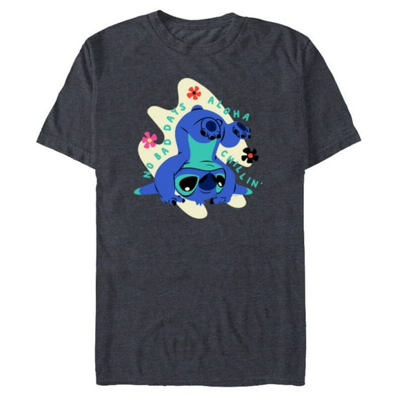 Disney Stitch No Bad Days Aloha Chillin’ - Short Sleeve Blended T-Shirt for Adults - Customized-Navy Heather
