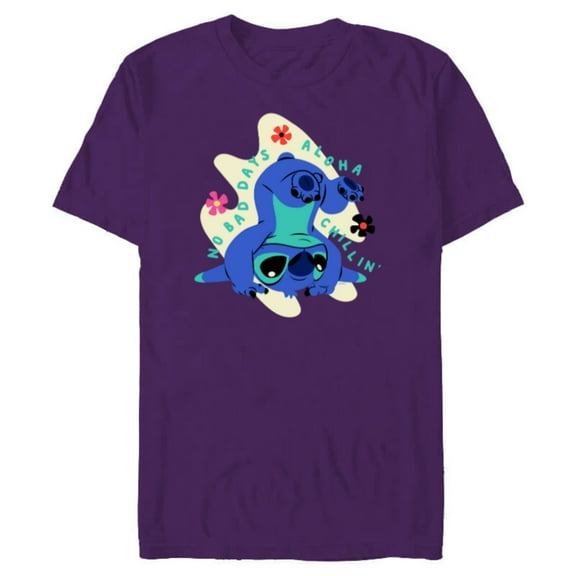 Disney Stitch No Bad Days Aloha Chillin’ - Short Sleeve Blended T-Shirt for Adults - Customized-Purple