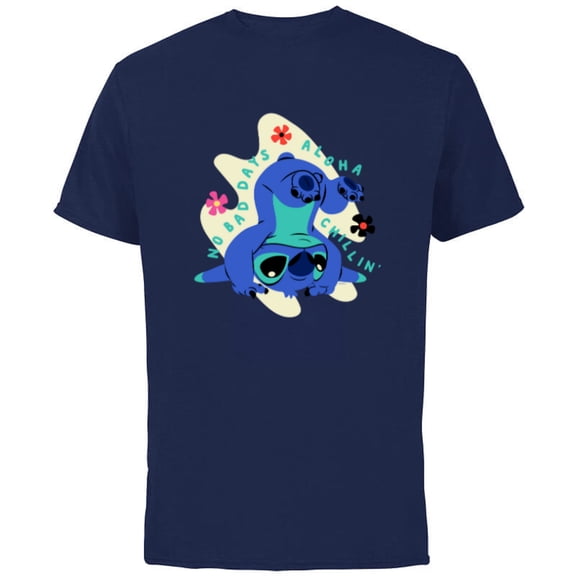 Disney Stitch No Bad Days Aloha Chillin’ - Short Sleeve Cotton T-Shirt for Adults - Customized-Navy