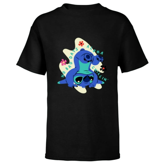 Disney Stitch No Bad Days Aloha Chillin’ - Short Sleeve T-Shirt for Kids - Customized-Black