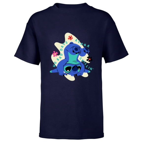 Disney Stitch No Bad Days Aloha Chillin’ - Short Sleeve T-Shirt for Kids - Customized-Navy