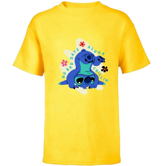 Disney Stitch No Bad Days Aloha Chillin’ - Short Sleeve T-Shirt for Kids - Customized-Yellow