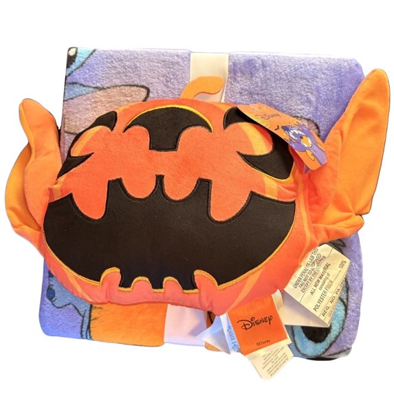 Stitch Halloween Fall Pillow and Plush Blanket set