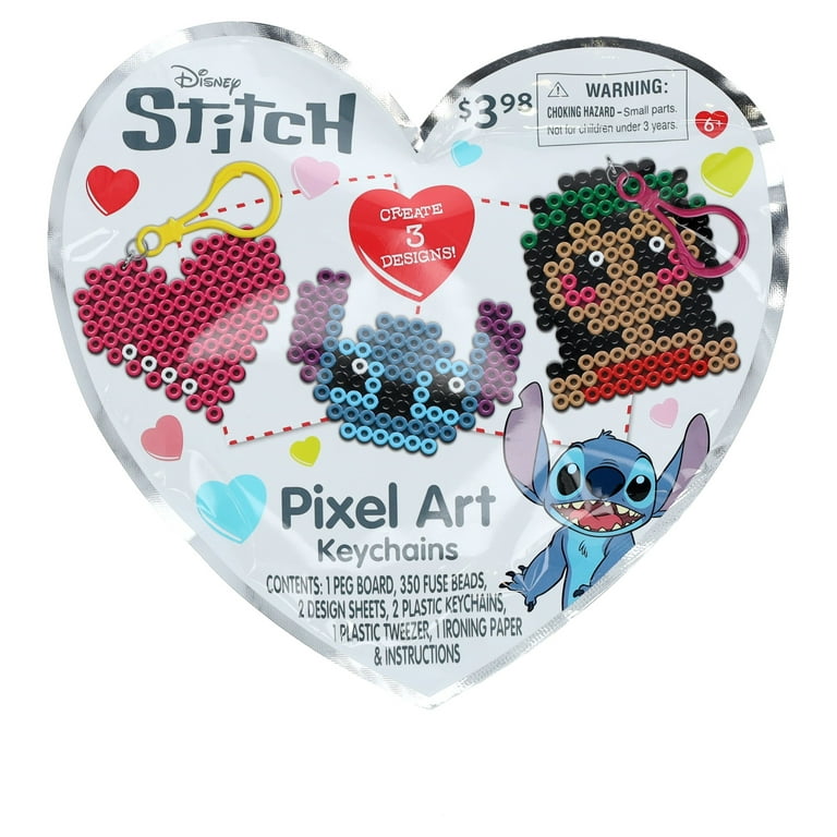 Disney Stitch Pixel Art Plastic Beaded Keychain Set, for Child Ages 3+