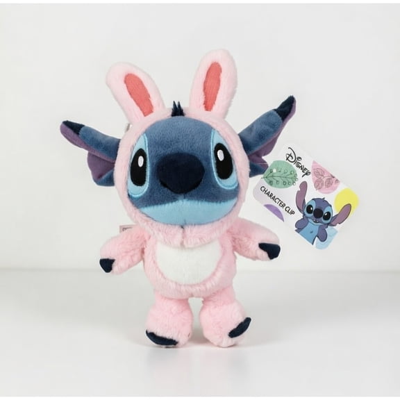 Disney Stitch Plush Pink Bunny Suit Easter 6" Clip On Bag Keychain Basket Stuffer