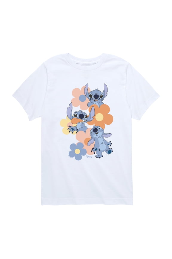 - Stitch Pop Flowers Short Sleeve Graphic T-Shirt