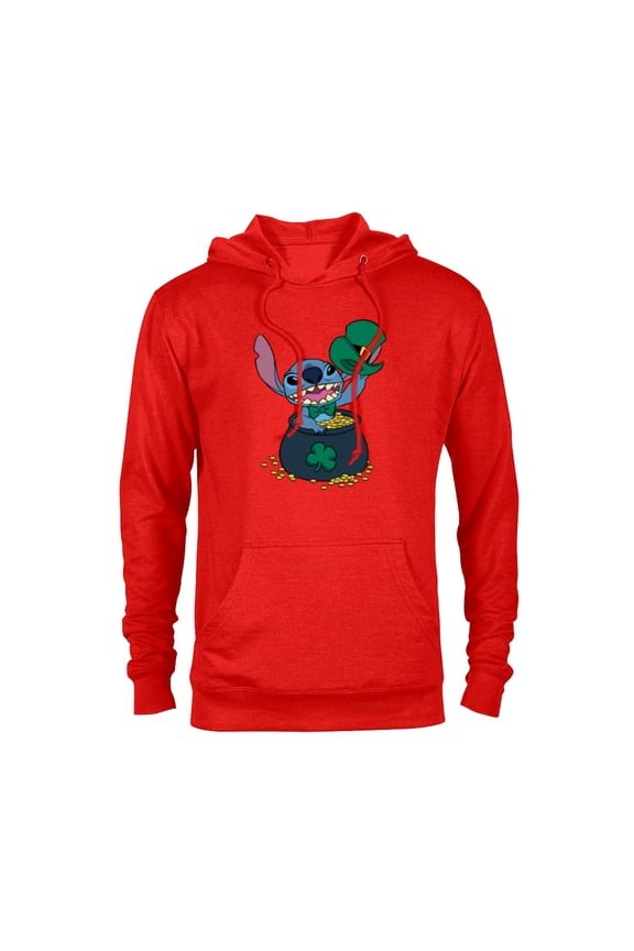 Stitch 4-Leaf Clover Pot of Gold St. Patrick's Day - Pullover Hoodie for Adults - Customized-Red