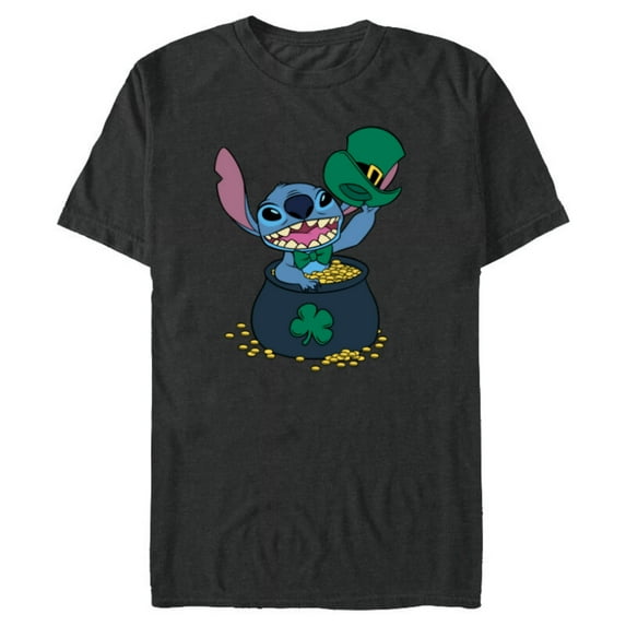 Disney Stitch Pot of Gold Shamrock St. Patrick's Day - Short Sleeve Blended T-Shirt for Adults - Customized-Dark Heather