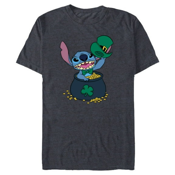 Disney Stitch Pot of Gold Shamrock St. Patrick's Day - Short Sleeve Blended T-Shirt for Adults - Customized-Navy Heather