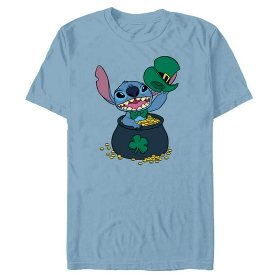 Disney Stitch Pot of Gold Shamrock St. Patrick's Day - Short Sleeve Blended T-Shirt for Adults - Customized-Ocean Blue