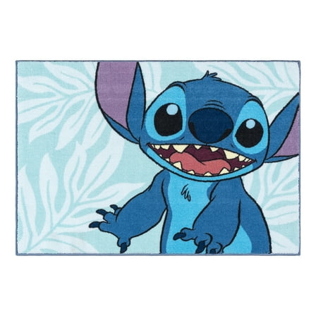 Disney Stitch Blue Aqua Multicolored Printed Polyester Easy-Care Youth Indoor Area Rug, 32x46