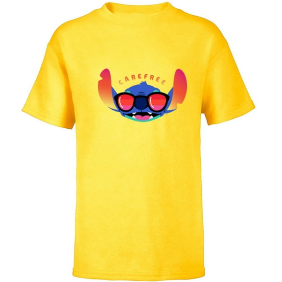 Disney Stitch Shades Carefree - Short Sleeve T-Shirt for Kids - Customized-Yellow