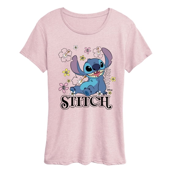 Disney - Stitch Sit Floral - Women's Short Sleeve Graphic T-Shirt