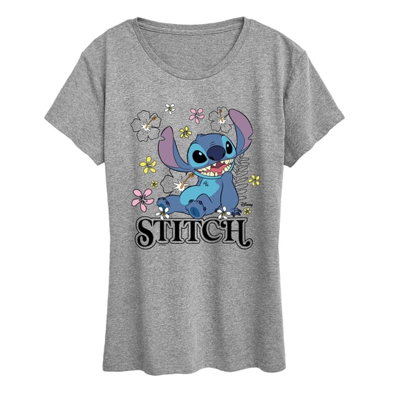 Disney - Stitch Sit Floral - Women's Short Sleeve Graphic T-Shirt