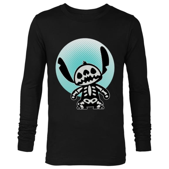 Disney Stitch Skeleton Halftone - Long Sleeve T-Shirt for Men - Customized-Black