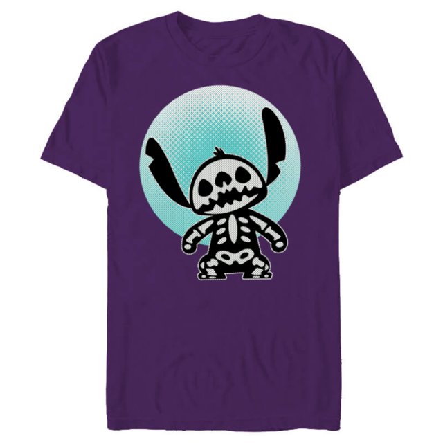 Disney Stitch Skeleton Halftone - Short Sleeve Blended T-Shirt for Adults - Customized-Purple