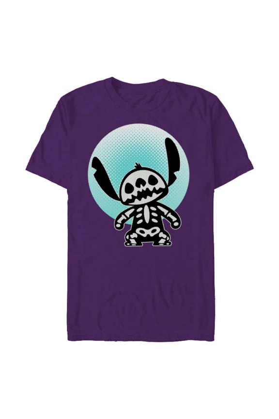 Stitch Skeleton Halftone - Short Sleeve Blended T-Shirt for Adults - Customized-Purple
