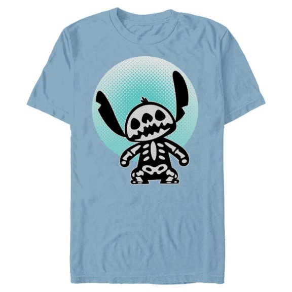 Disney Stitch Skeleton Halftone - Short Sleeve Blended T-Shirt for Adults - Customized-Ocean Blue