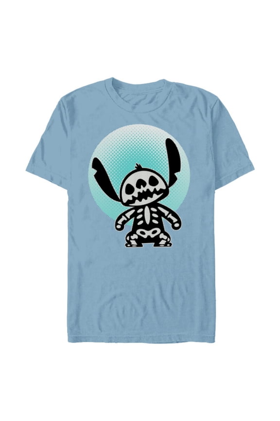 Stitch Skeleton Halftone - Short Sleeve Blended T-Shirt for Adults - Customized-Ocean Blue