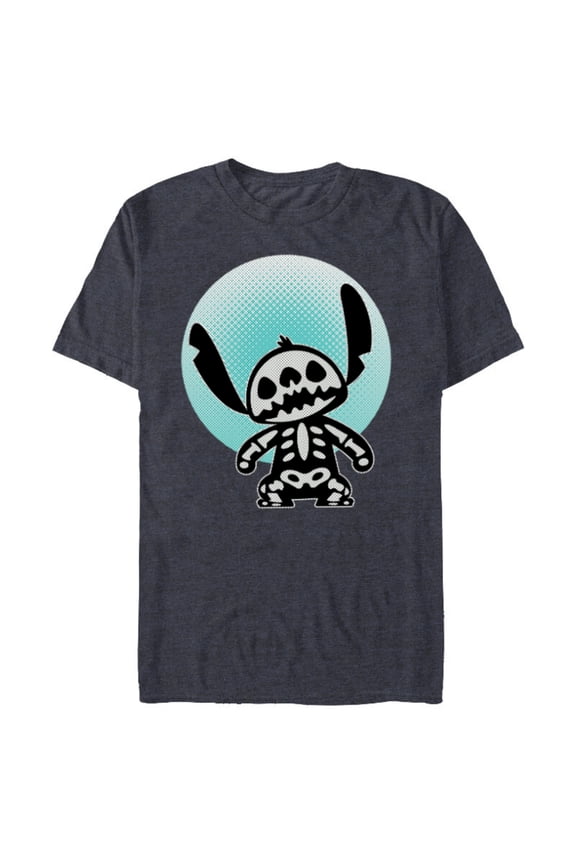 Stitch Skeleton Halftone - Short Sleeve Blended T-Shirt for Adults - Customized-Navy Heather