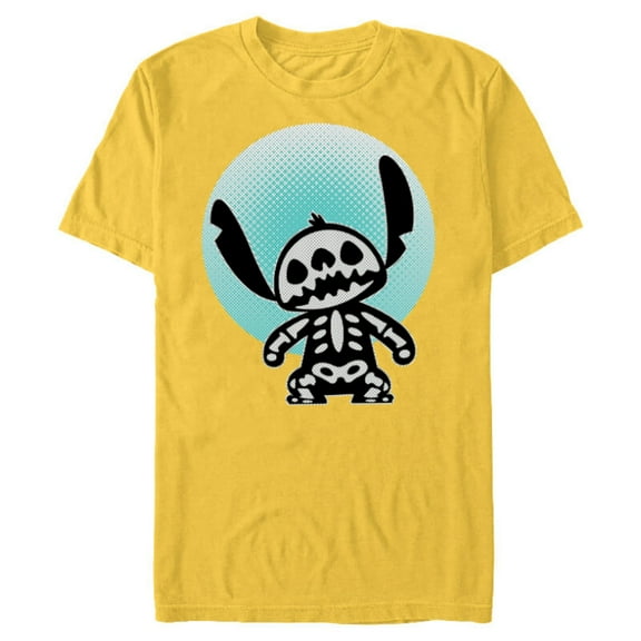 Disney Stitch Skeleton Halftone - Short Sleeve Blended T-Shirt for Adults - Customized-Yellow